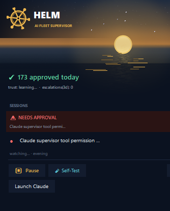The HELM app showing live approvals